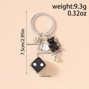 Guide des dimensions du porte-clés ours et dé avec breloque coeur en argent poli