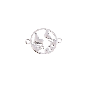 Pendentifs mappemonde en acier argenté avec double boucle pour création de bijoux DIY