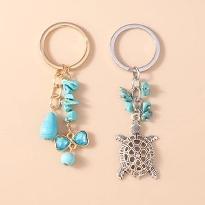 Bohemian Resin Turquoise Sea Turtle Butterfly Bowknot Keychain Vintage Alloy Animal Pendant For Backpack Handbag Accessories