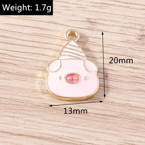 Detailed view of pink pig enamel charm showing 20mm height and 13mm width dimensions