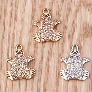 Creative frog pendants with sparkling white rhinestones and purple crystal eyes in gold and silver