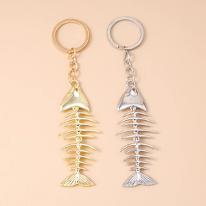 Creative Metal Fish Bone Skeleton Keychain Zinc Alloy Minimalist Fishbone Key Ring Bag Pendant Decoration For Men Women