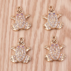 Golden toad pendants with sparkling rhinestones for creative DIY jewelry making projects