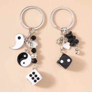 Porte-clés Tai Chi Yin Yang en Résine de Style Chinois Ours Mode Personnalité Dés Pendentif de Sac Hommes Femmes