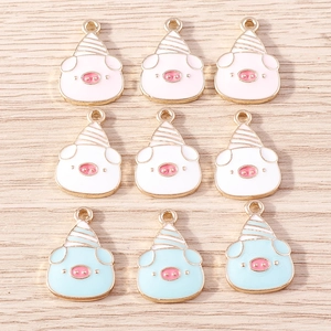 Cartoon Pig Enamel Pendants Party Hat Zinc Alloy Animal Charms DIY Necklace Bracelet Keychain Making Jewelry Accessories
