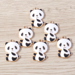 Cute panda charm set made of gold-tone alloy and enamel for DIY jewelry making