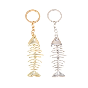 Creative fish bone keychains in gold and silver alloy finish for bag accessories