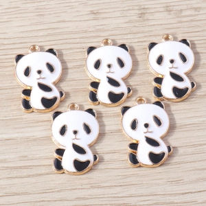 Pack of 5 cute cartoon panda charm pendants with gold plating for DIY jewelry making