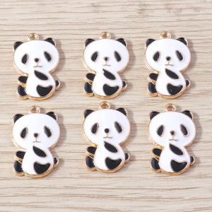 Cartoon panda charms in black and white enamel for DIY jewelry and keychains