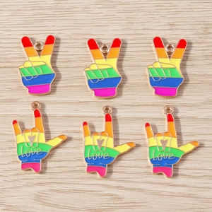 Rainbow Hand Gesture Charms Zinc Alloy Enamel Peace V Sign I Love You Heart Love Charms For DIY Necklace Bracelet Making