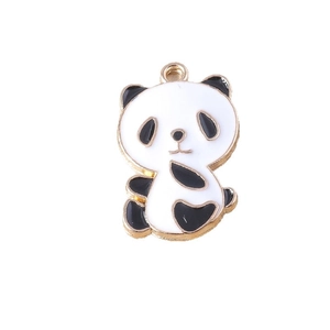 Cartoon panda charms in black and white enamel with gold metal frame for DIY jewelry