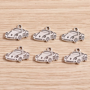 Pack of 6 vintage silver alloy car pendants for DIY necklaces and keychains