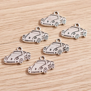 Vintage silver car-shaped pendants for DIY necklaces and handmade bracelets, 20 pieces per pack