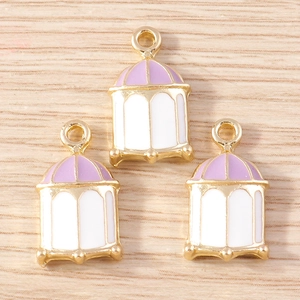 Creative birdcage alloy charms with purple and white drip oil for DIY jewelry making