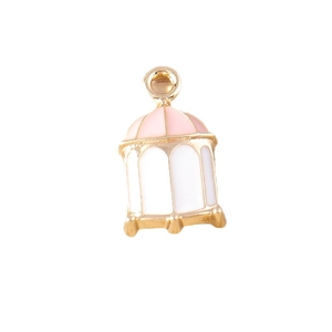 Pink and white enamel birdcage charms in gold alloy for DIY jewelry necklace making