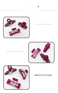 Detail showing red wine rhinestones and pearls on three different hair claw clip styles