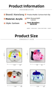 Size chart showing acrylic dog hair claw clips with specific dimensions for each style