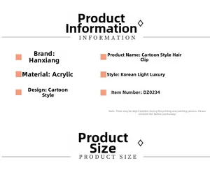 Gedetailleerd overzicht van visvormige acryl haarklem met DZ0234 productspecificaties