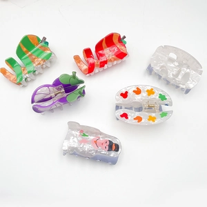Cute acrylic fruit claw clips set with mangosteen and apple shapes for women hair
