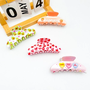Korean Acrylic Fruit Heart Pattern Hair Claw Clips Large Peach Avocado Shark Clip Valentine's Day Sweet Hair Accessories For Women
