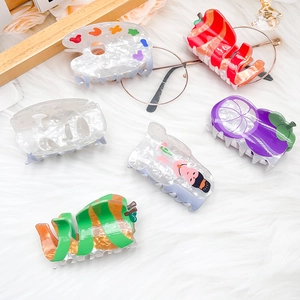Cute acrylic fruit hair clips including mangosteen and strawberry shapes for women