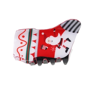 Pince à cheveux de Noël avec motifs de bonhomme de neige et cerf dans les tons rouge et vert