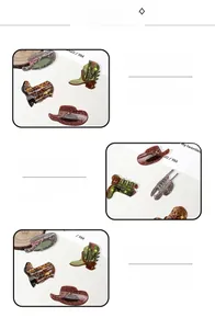 Detail of western cowboy style hair clips featuring boot and hat shapes with star accents
