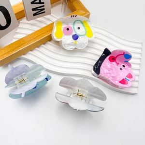 Creative dog shaped acrylic hair claw clips in assorted pastel colors for girls