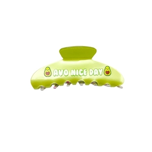 Avocado green acrylic hair claw clip with AVO NICE DAY print for sweet women's hair styling