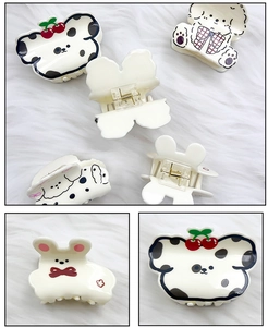 Détails de pinces à cheveux en acrylique avec motifs de chiens et lapins mignons