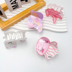 Pinces à cheveux mignonnes en acrylique avec formes méduse et coquillage effet nacré