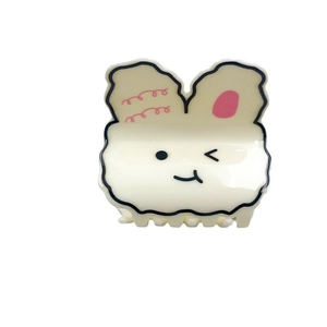 Pince à cheveux minimaliste en acrylique blanc crème avec joli motif de lapin pour femme