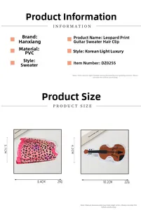 Detailed size view of leopard print sweater and guitar shaped hair claw clips for women