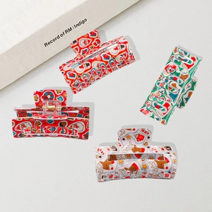 Christmas Hair Claw Clips PVC Cartoon Santa Claus Reindeer Snowflake Pattern Large Square Hair Clips For Women Party Decor