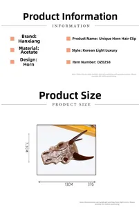 Detailed view of horn-shaped tortoiseshell acetate hair claw clip with size dimensions