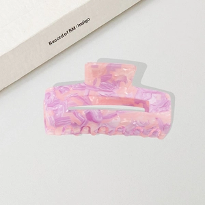 Pink and purple marble textured square hollow hair claw clip made of acetate material