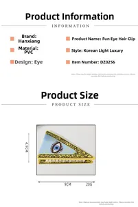 Detailed view showing dimensions and PVC material of the blue evil eye hair claw clip
