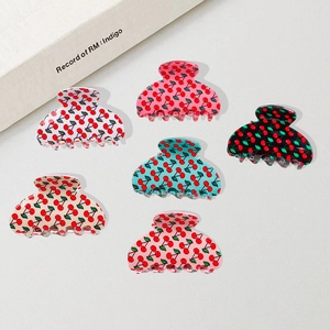Lot de 6 pinces à cheveux à imprimé cerise en résine brillante de couleurs variées