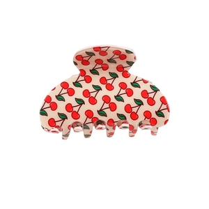 Pince à cheveux en acétate rose avec motif cerise rouge accessoire de coiffure tendance