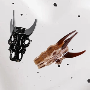 Chic steer skull acetate hair claw clips in black marble and amber for thick hair styles