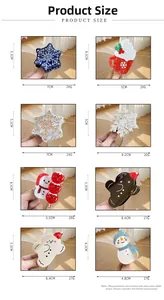 Size chart showing dimensions for snowman and snowflake acetate Christmas hair clips