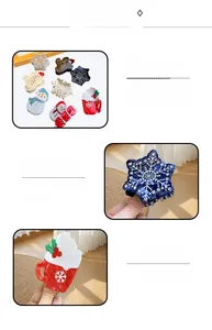 Detailed close-up of acetate Christmas hair clips featuring snowflake and snowman shapes