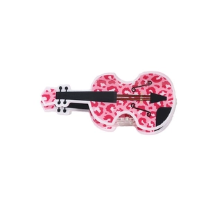 Violin shaped hair claw clip with pink leopard print pattern for women accessories