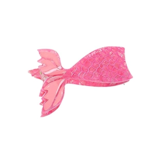 Chic mermaid tail hair claw clip in pink acetate with shimmering fish scale texture