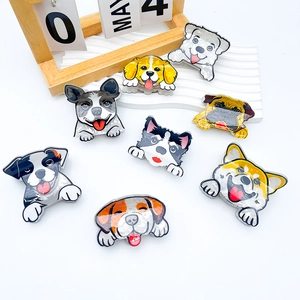 Set of 8 cute acrylic puppy hair clips featuring husky, corgi, and bulldog designs