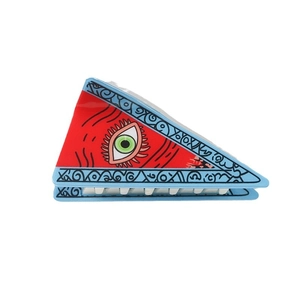Evil eye pattern triangular PVC hair claw clip in red and blue for stylish hair styling