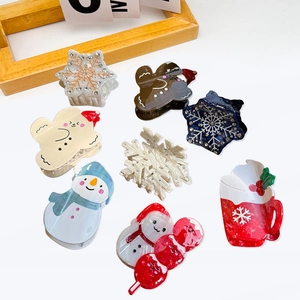 Christmas Acetate Hair Claw Clips Snowflake Snowman Gingerbread Man Coffee Cup Rhinestone Holiday Hair Accessories Women Girls