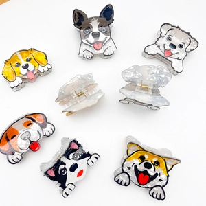Variety of cute cartoon dog hair claws with marble texture and metal spring clips