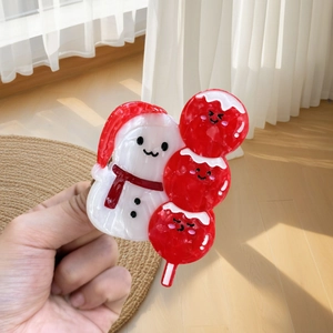 Christmas snowman tanghulu hair claw clip with snowflake patterns for winter hairstyles