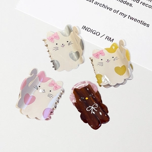 Pince à Cheveux Crabe en Acétate Chat Dessin Animé Mignon Accessoires avec Nœud Papillon Cœur pour Femmes Filles
